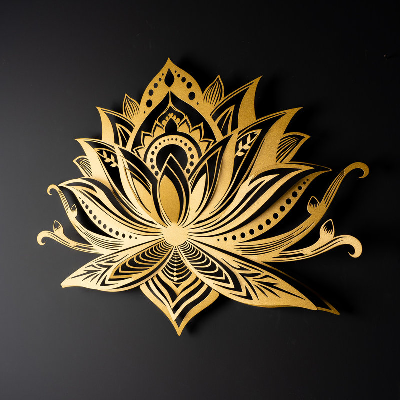 Décoration murale 3D Mandala Lotus en métal, Or, H 26 po x l 35 po x P 2 po