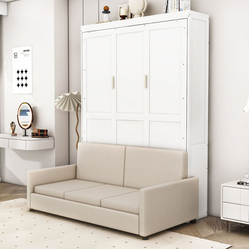 Renie Versatile Space-Saving Queen Murphy Bed with Sofa, White