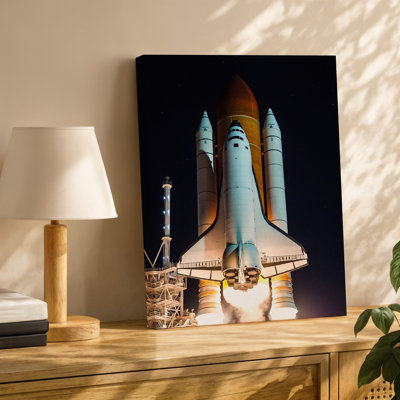 Canvas A Majestic Space Shuttle Poised For Launch At Night Illuminated Wall Art By Bright Floodlights From The Launch Pad The Shuttle Canvas Wall Art