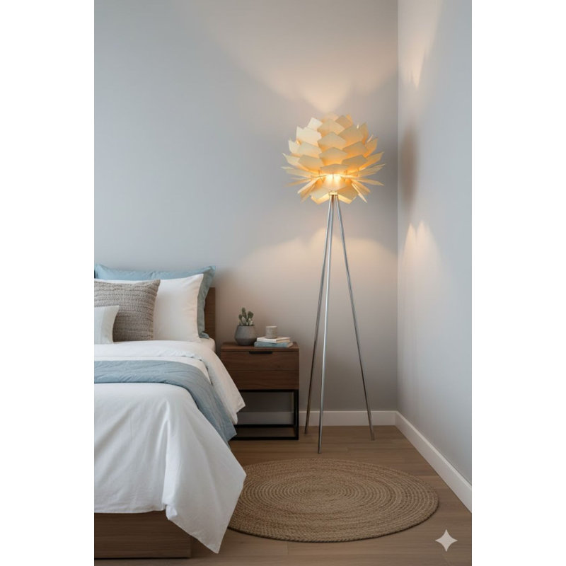Lampe sur pied en bois naturel articulé 1 lumière Beebe avec quincaillerie chromée