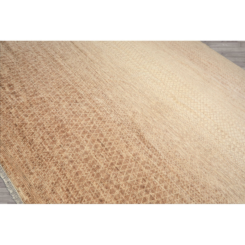 Tapis transitionnel tibétain en laine noué à la main brun clair 9 pi 10 po x 14 pi 4 po