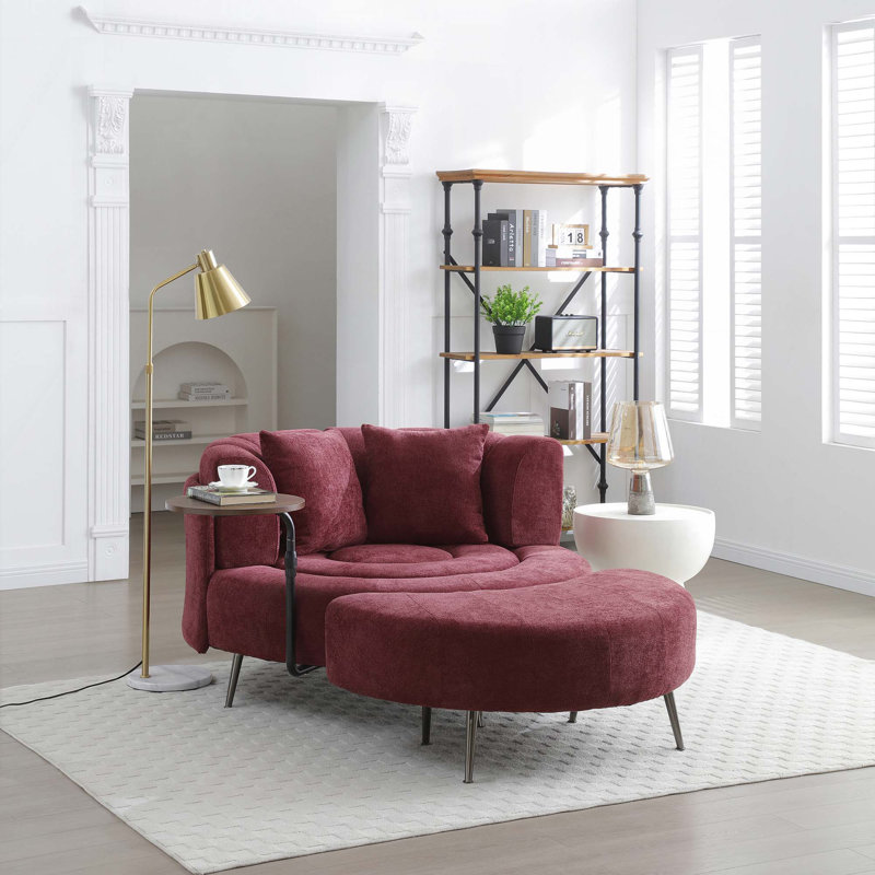 Fauteuil demi-tonneau surdimensionné en chenille avec repose-pieds, Chenille orange