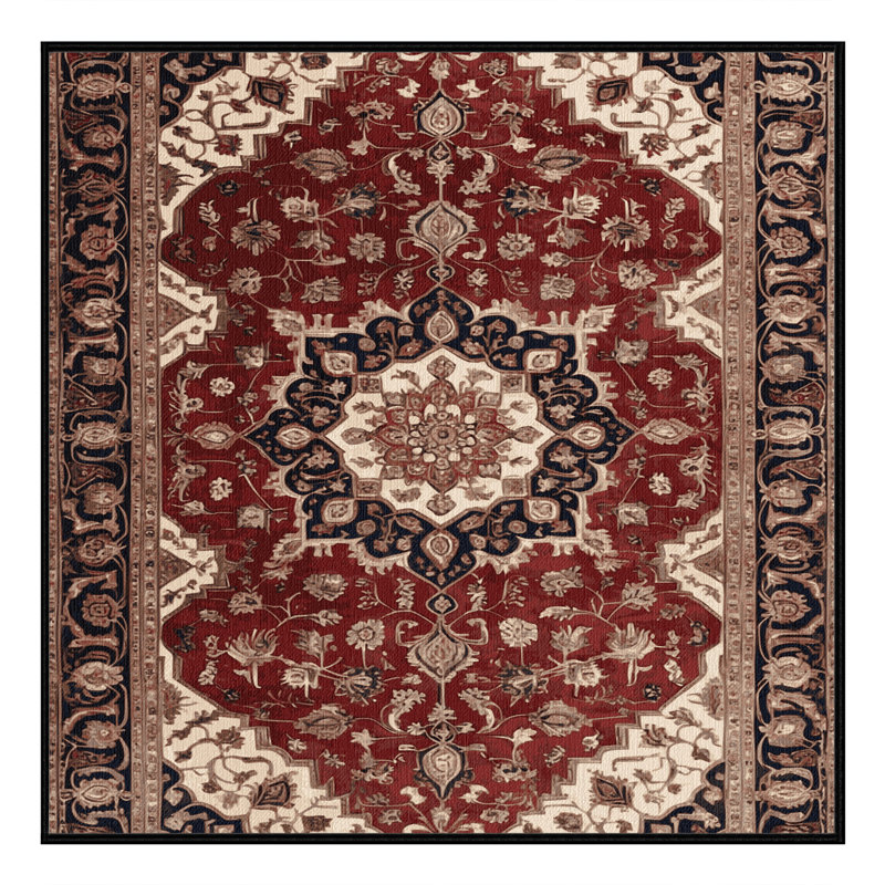 Tapis persan noir lavable à la machine, Carré 4 pi