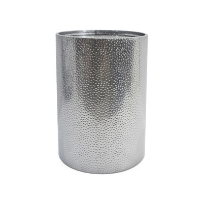 Elegant Hammered Metal Side Table, Iron Frame, 16"X16"X22.23", No Assembly Required, Silver Table With Appearance, Ready To Use,