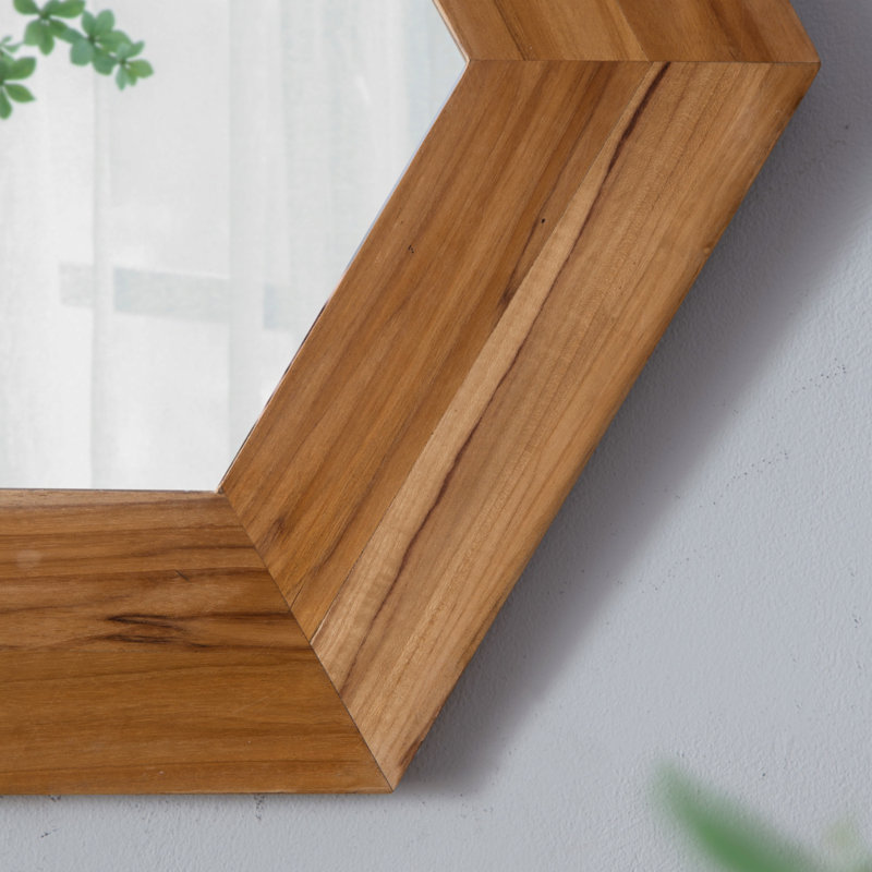 Miroir hexagonal 18,5 "x 18,5" avec cadre en bois massif, décoration murale pour le couloir de la salle de bain du salon