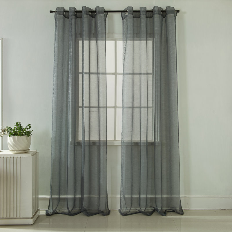 Agathla Sheer Grommet Single Window Curtain Panel, Charcoal, 54" W x 84" L
