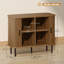 Buffet 35,4 "avec rangement, armoire à café Nordic avec portes à lattes en tambour et pieds en métal, crédence de cuisine, noyer, bois