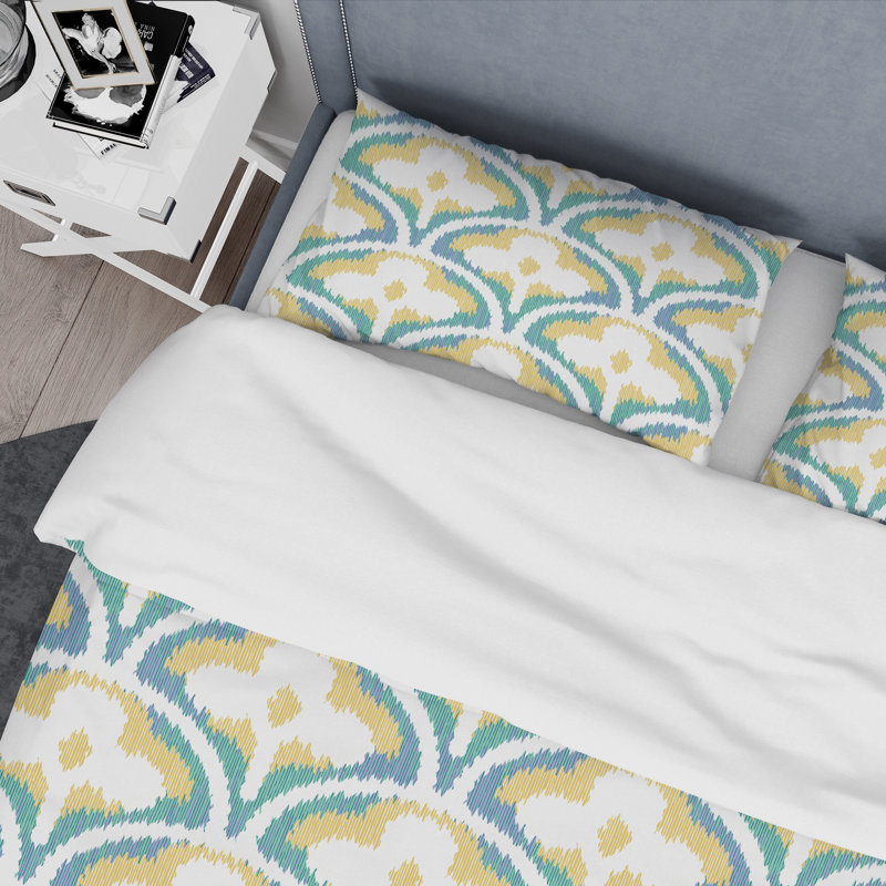 Green Ikat Ogee - Ensemble de housse de couette abstrait - Microfibre de polyester