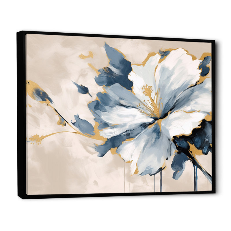 Hibiscus bleu et blanc, harmonie tropicale, fleurs II - art mural floral, H 30 po x l 40 po x P 1,5 po, Cadre flottant noir