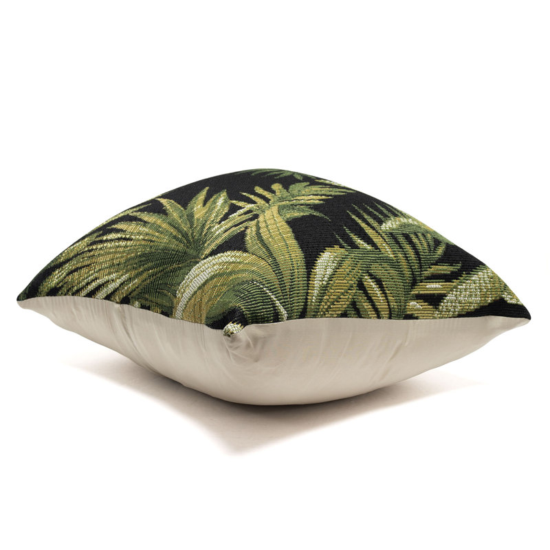 Marina Black and Green Tropical Leaf Indoor/Outdoor Pillow