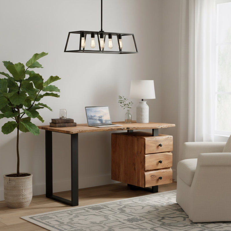 Bureau en bois massif Finneytown, Marron / Noir