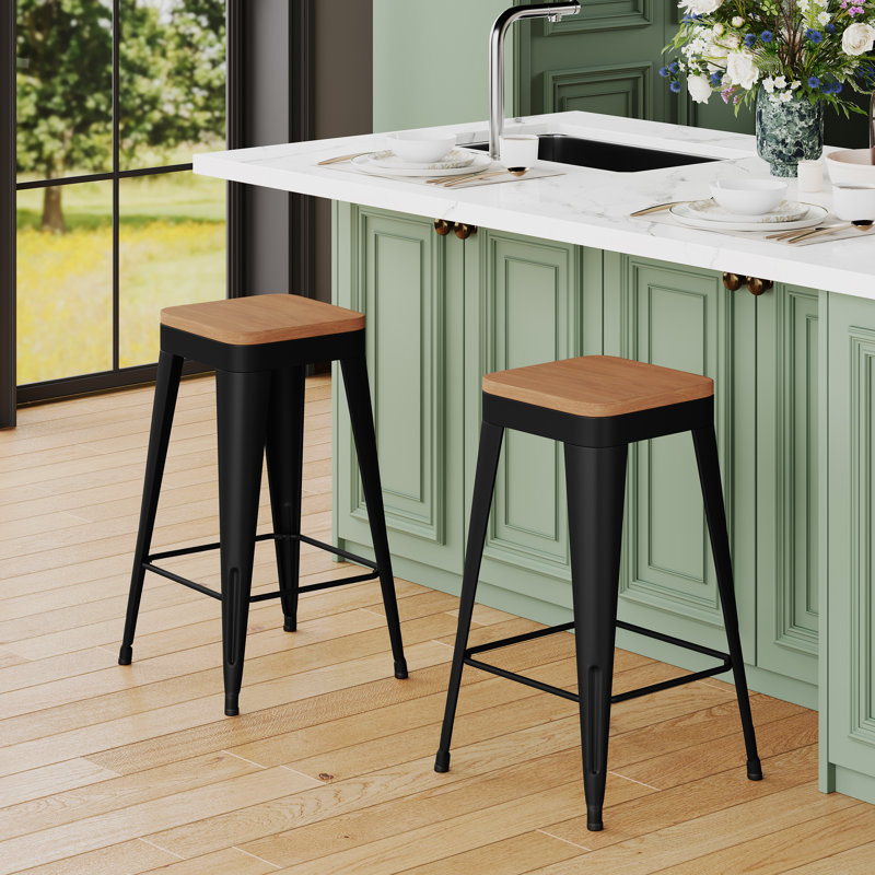 Comptoir et tabourets de bar en métal, Noir, Tabouret de comptoir (siège d'une hauteur de 24 p