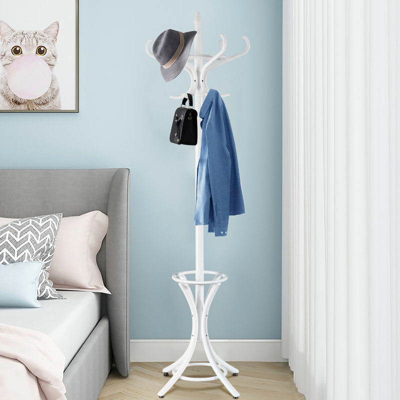 Solid Wood Freestanding 12 - Hook Coat Rack, White
