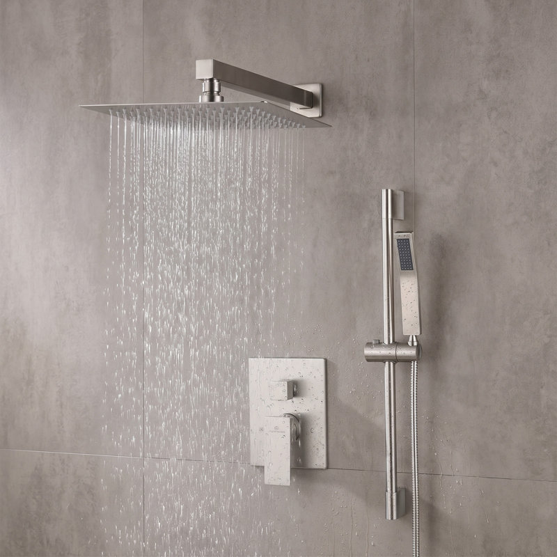10" High Pressure Rainfall Shower System, Wall Mount Shower Faucet Set with Slider Bar and Pressure Balanced Valve