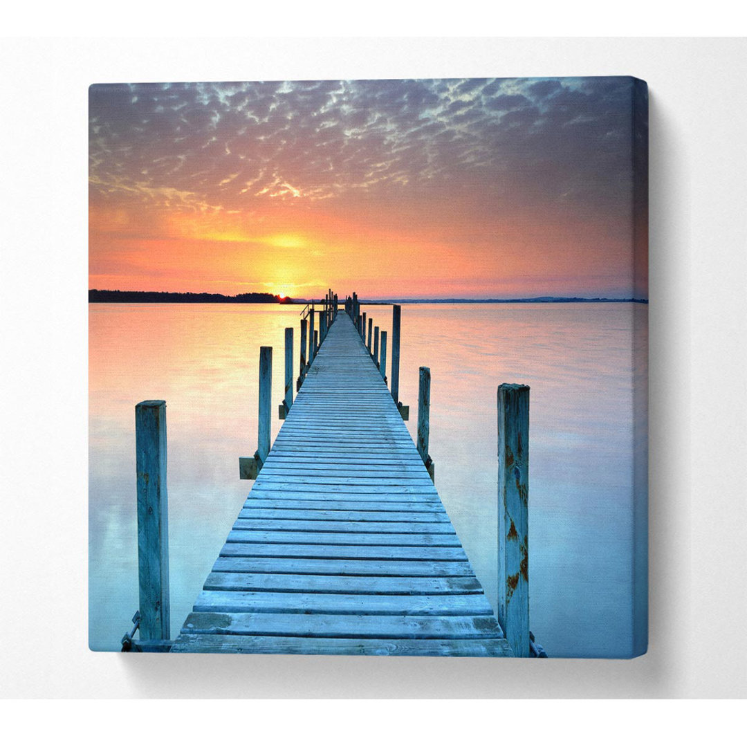 Peaceful Boardwalk Skies Square Canvas Print