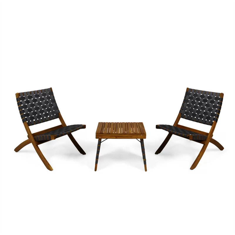 Ensemble de conversation d'extérieur pliable en bois d'acacia 2 places Choua