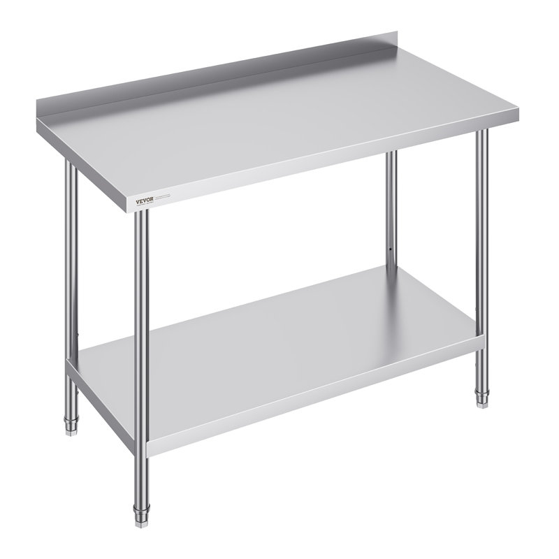 Table de travail en acier inoxydable avec cloison arrière, tablette réglable, H 36 po x l 48 po x P 24 po