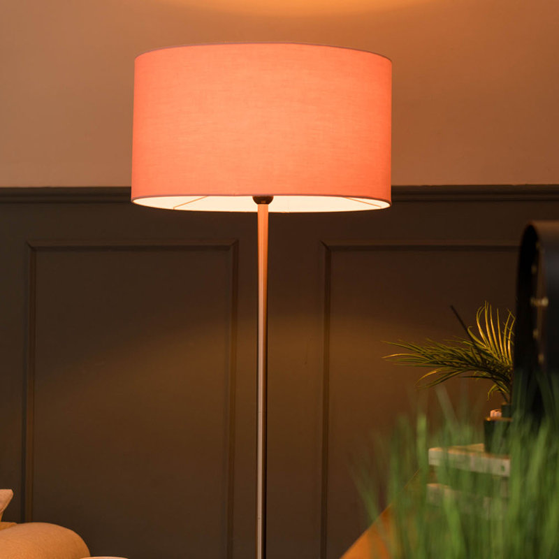 132.5cm Chrome Arched Floor Lamp, Pink
