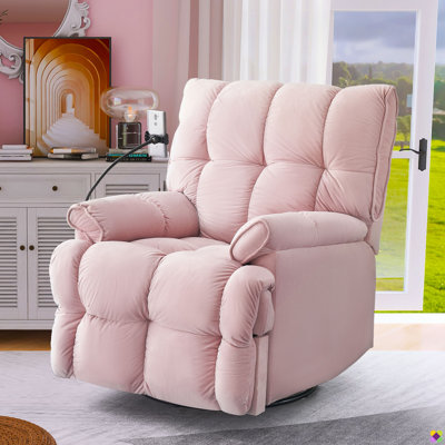 Brisen 29.5"W Velvet 360° Swivel Manual Recliner, Cellphone Holder