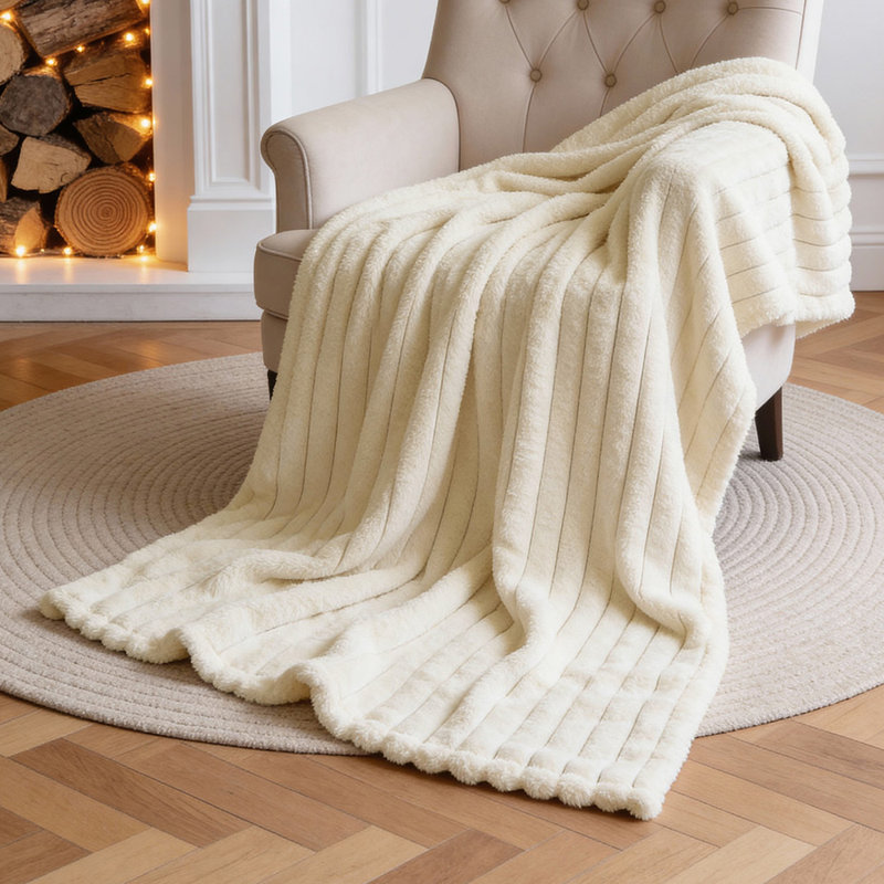 Striped Machine Tufted Blanket, 200cm x 150cm, Striped, Beige