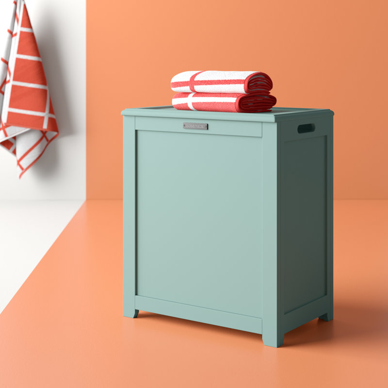 Turquoise MDF Wood Upright Laundry Hamper with Lid