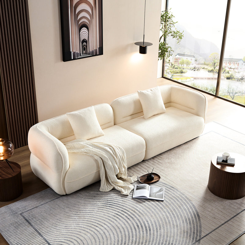 Modern White Sectional With Fabric And High Density Sponge Inner Filling Resilient Solid Wood Frame Textile
