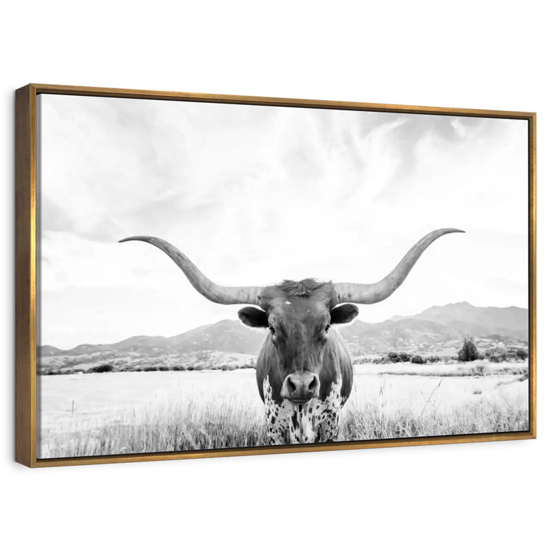 Longhorn Texas BW, Cadre flottant doré, 40 po x 27 po