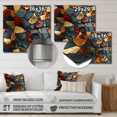 Cubic Mosaic Marble Tiles II - Abstract Tile Metal Wall Art