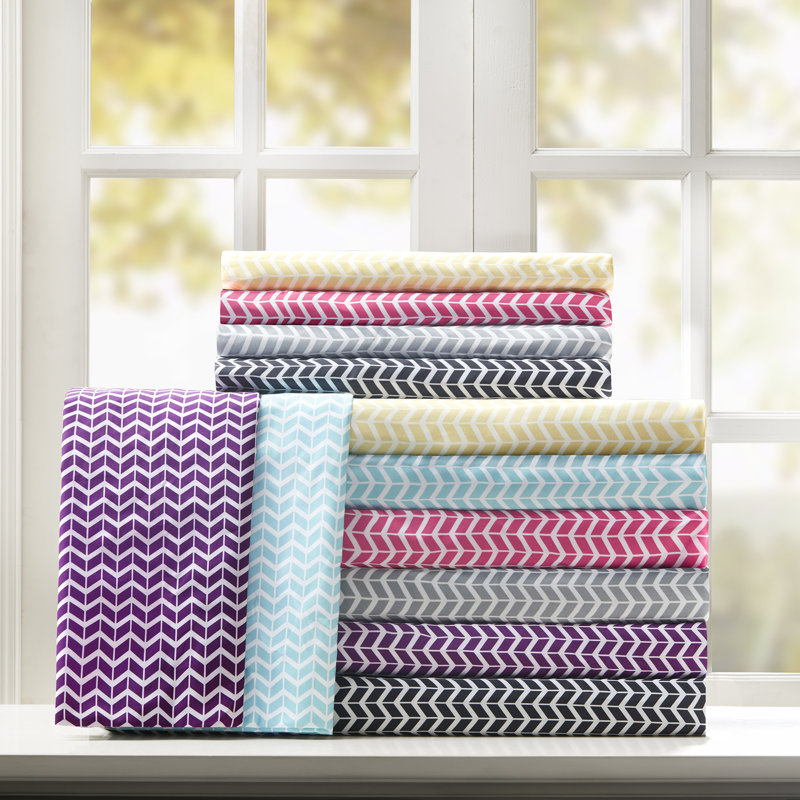 Twin Yellow Chevron Microfiber Wrinkle-Free Sheet Set