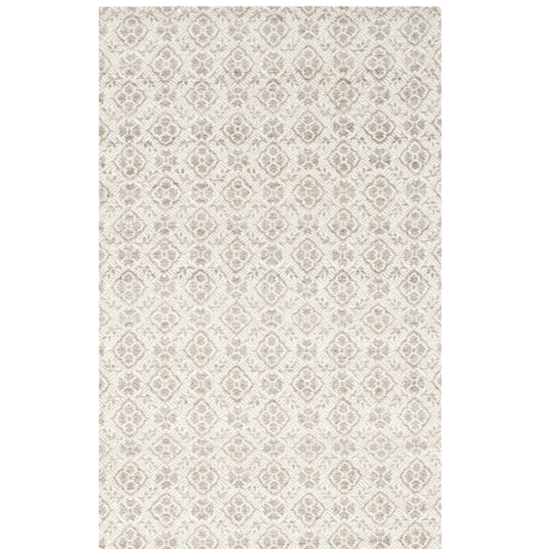 Sanders Hand Woven Wool/Cotton Floral Rug in Gray/Ivory, Rectangle 4' x 6'