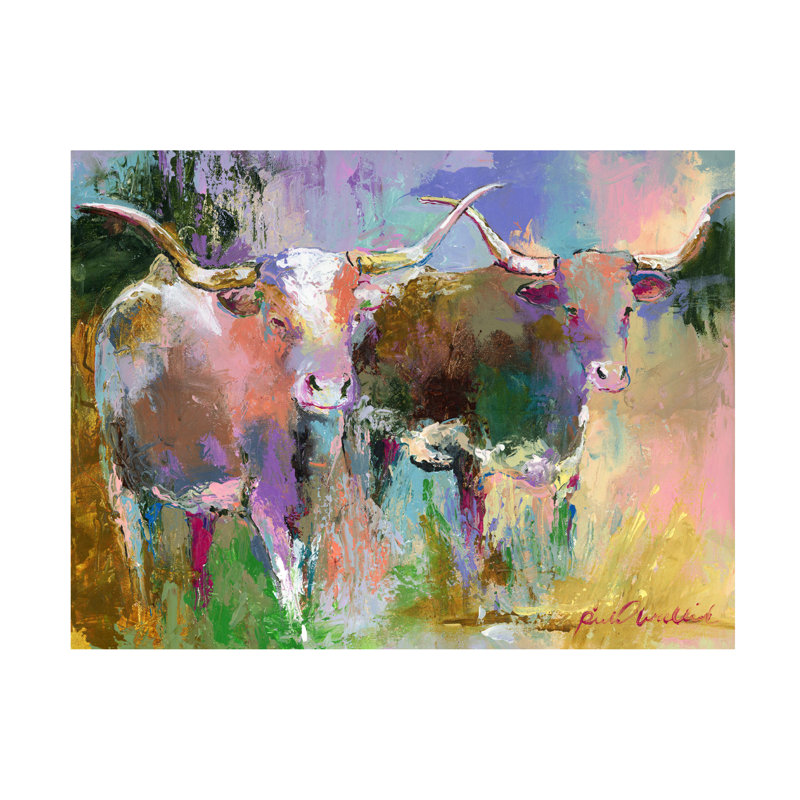 Art mural sur toile tendue - Richard Wallich «Texas Longhorns», art mural pour salon, chambre à coucher ou bureau - 35 x 47