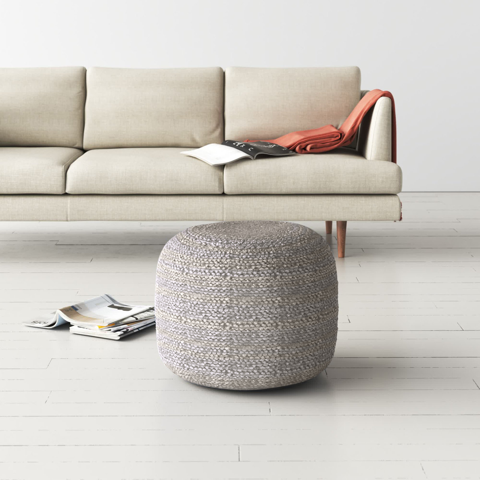 Rodriguez Upholstered Pouf, Medium Gray