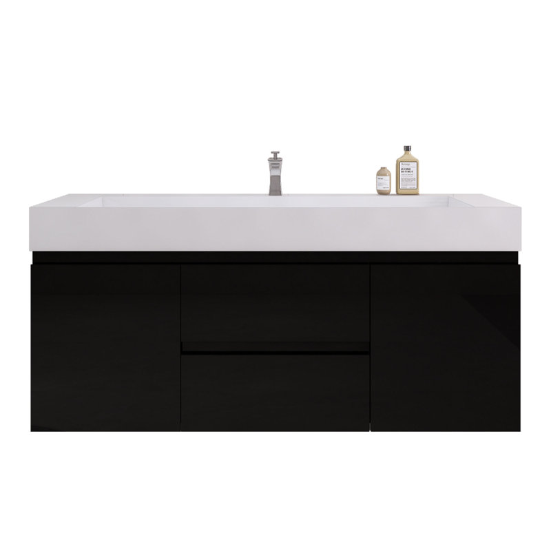 Babajide Bathroom Vanity with Acrylic Top, Glossy Black
