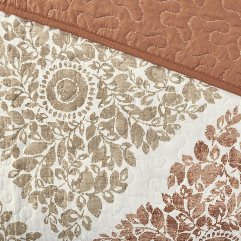 Courtepointe réversible 6 pièces - double / grand, motif de feuilles imprimées, courtepointe en microfibre, revers en tissu doux, détails sur les coussins