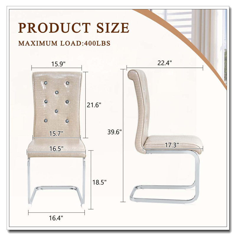 Chaises de salle à manger rembourrées en similicuir, Beige, Argent argent