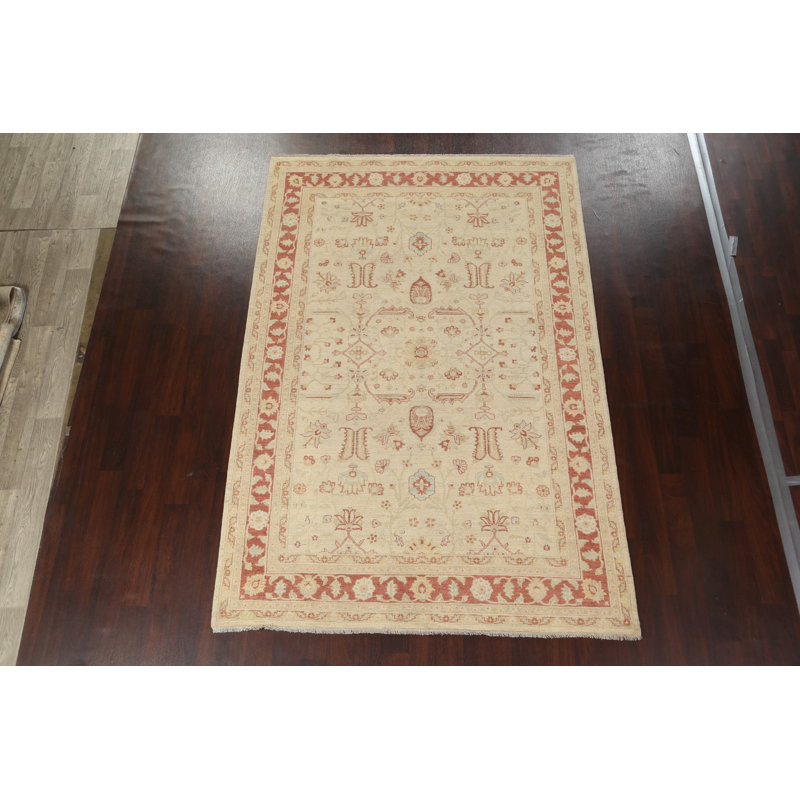 Tapis oriental à motif de teinture végétale Chobi Peshawar noué à la main 7 x 10
