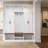 60" Farmhouse Hall Tree With Storage Bench, 3-section Entryway Organizer With Cabinets, Hooks & Shoe Cubbies, White & Walnut Mudroom Locker System With Coat Rack