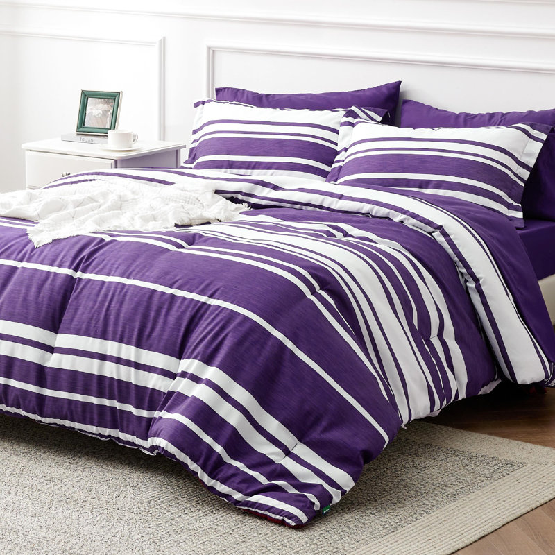 Bedsure Striped All Season Bed In A Bag, Dark Purple, Twin Comforter + 4 Additional Pieces
