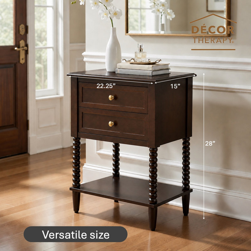  Table d'appoint à deux tiroirs Preston, table d'appoint traditionnelle avec deux tiroirs de rangement et tablette inférieure, table de bout ou de chevet classique pour le salon ou la chambre à coucher, Seadrift