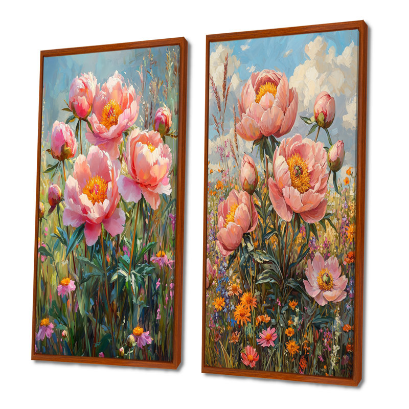 Peonies In The Wildflower Patch V - Floral Wall Art 2 Pieces, H 32 po x l 33 po, Reproduction encadrée sans passe-partout