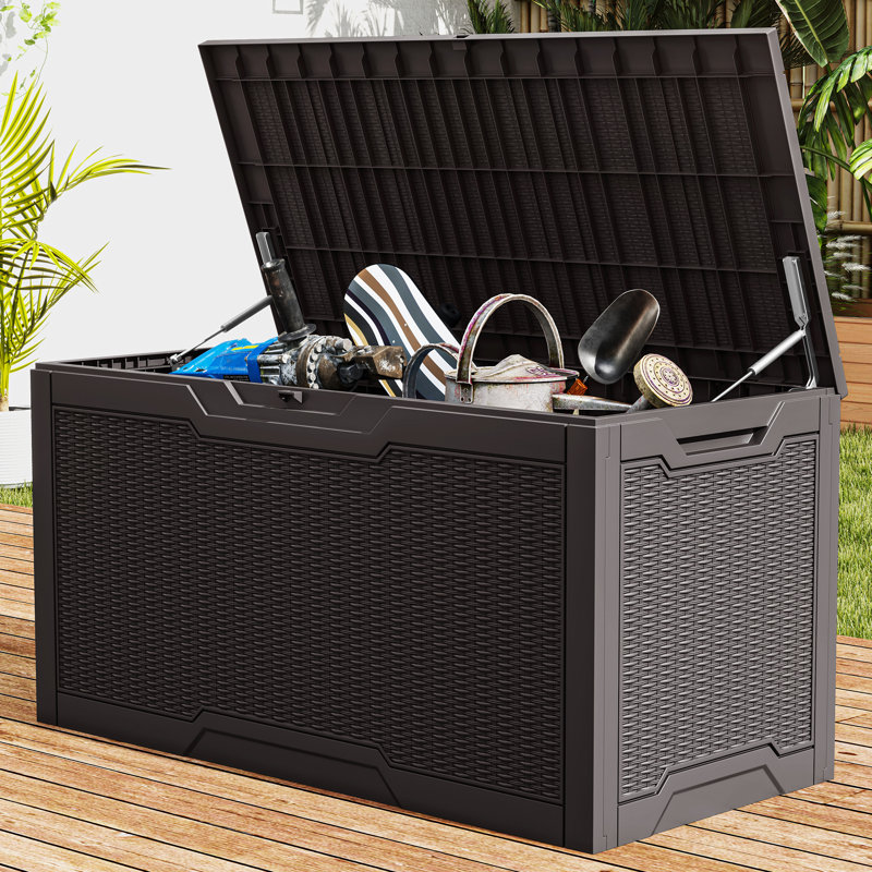 Edrosie Inc 100 Gallons Resin Lockable Deck Box, Dark Brown