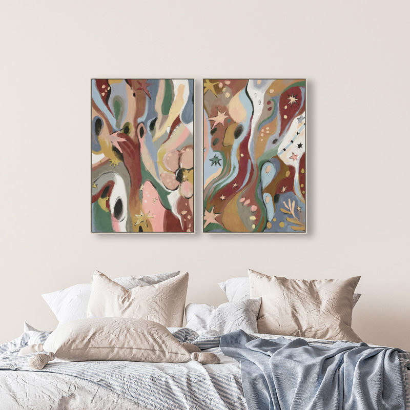 Modern Folk Set Set by Oliver Gal, 50"H x 34"W, Silver Floater Frame