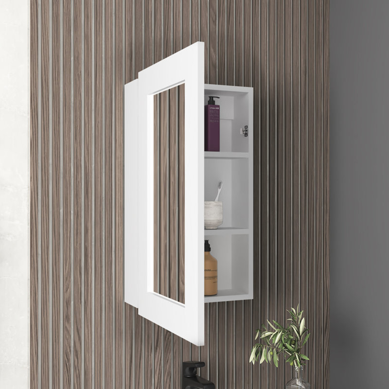 Armoire de salle de bain étroite 25,7 po x l 15,7 po blanche - peu encombrante, 3 tablettes intérieures, superbe porte en miroir, facile à installer, à installer et à l'intérieur des tablettes