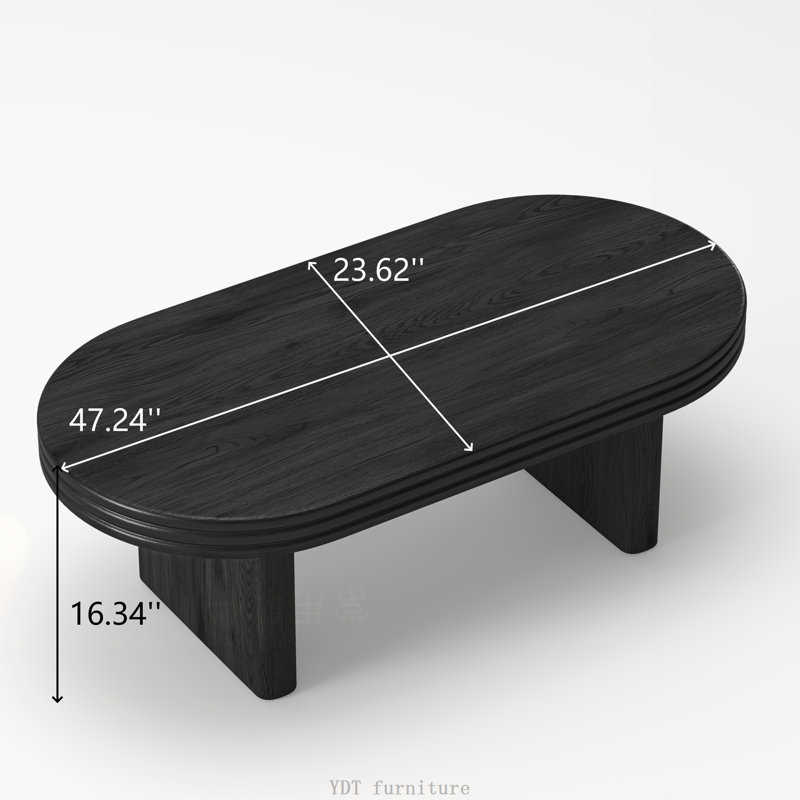 Mid Century Modern Oval Fluted Coffee Table, Farmhouse Style, Black, Black