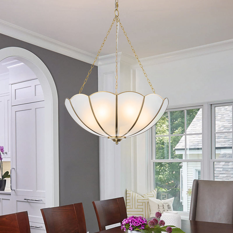 5-Light Gold Vintage Glass Bowl Pendant Light
