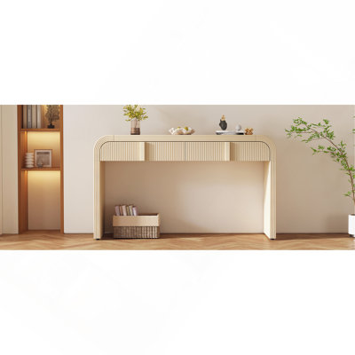 Console moderne avec 2 tiroirs de rangement, table d'entrée cannelée à silhouette arrondie pour le salon et l'entrée