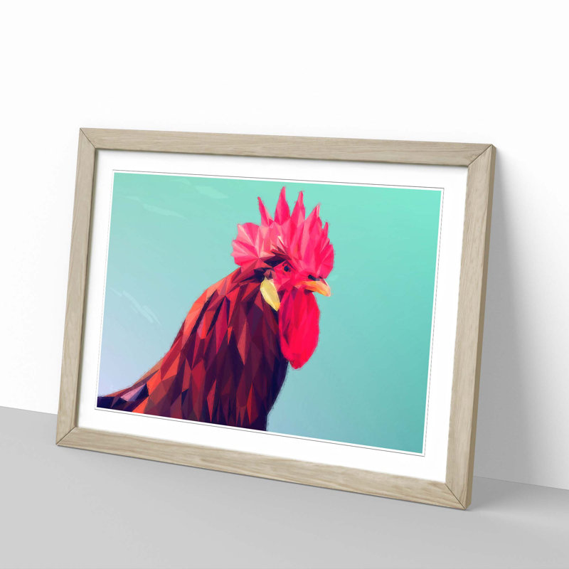 Geometric Rooster in Abstract - Framed Print, 62cm H x 87cm W x 2cm D, Oak Framed