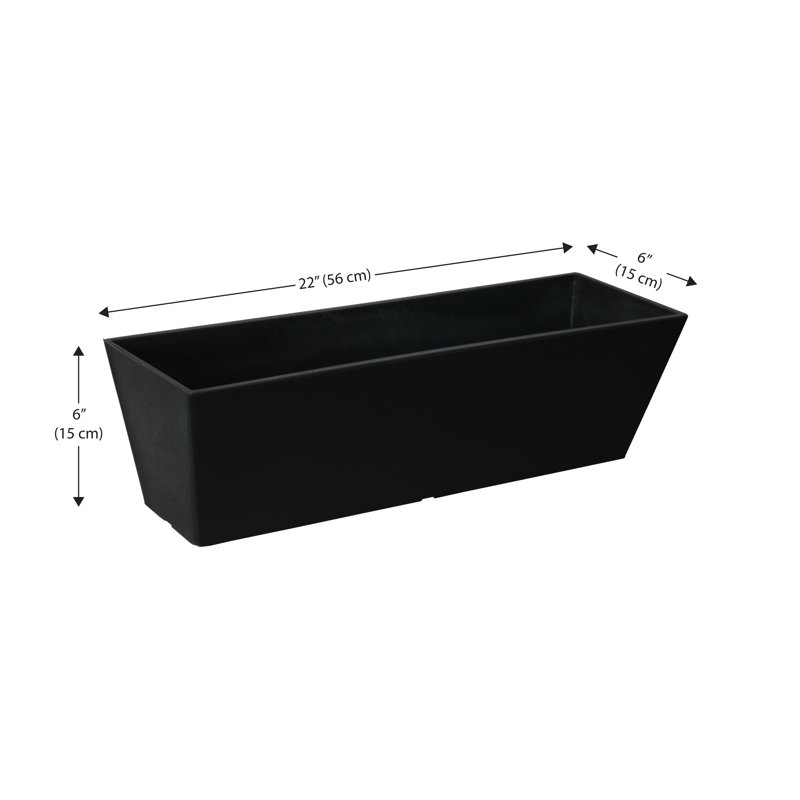 Acerra Black Rectangular Resin Outdoor Window Box Planters, Set of 2