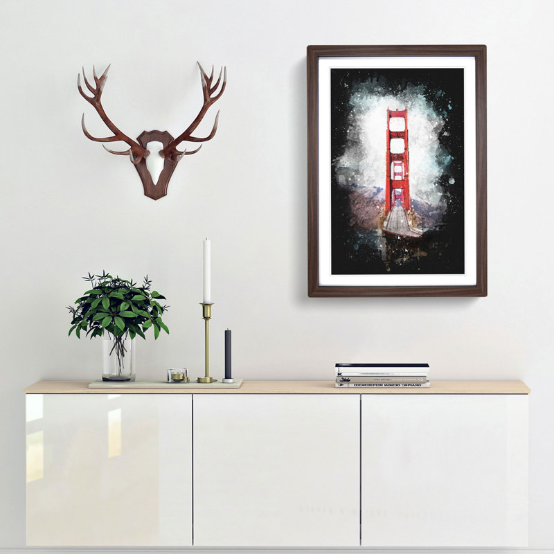 Golden Gate Bridge - Framed Print, 45cm H x 33cm W x 2cm D, Walnut Framed