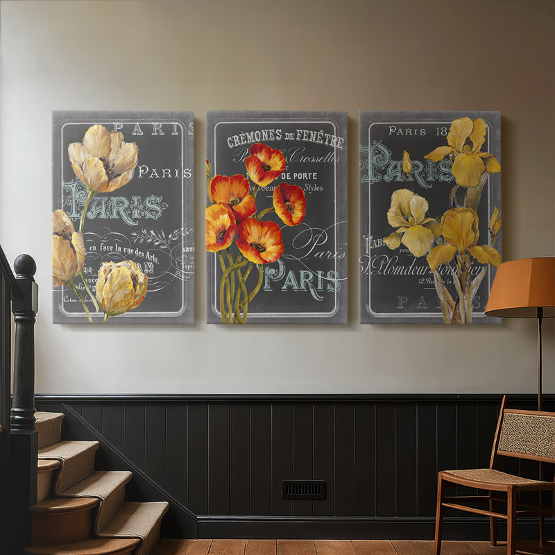 Tableau noir Paris II - Toile tendue avec châssis sur mesure - 3 pièces, H 12 po x l 24 po